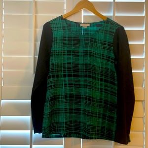 Loft | navy & green sweater / blouse top | S